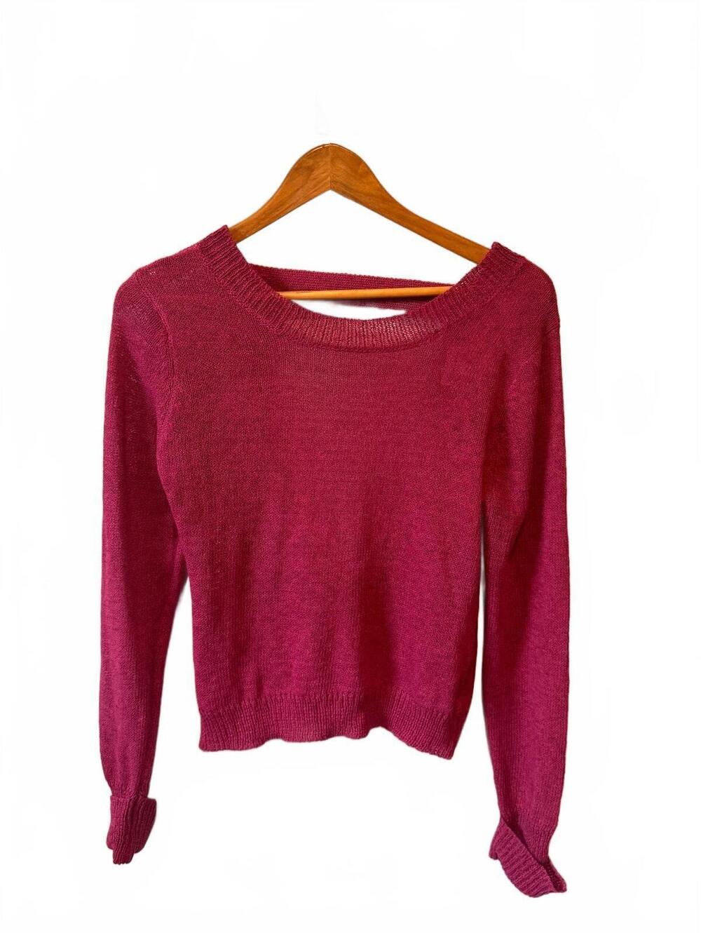Revolve Superdown | Magenta Knit Sweater Deep V Open Back Sz XS Boho